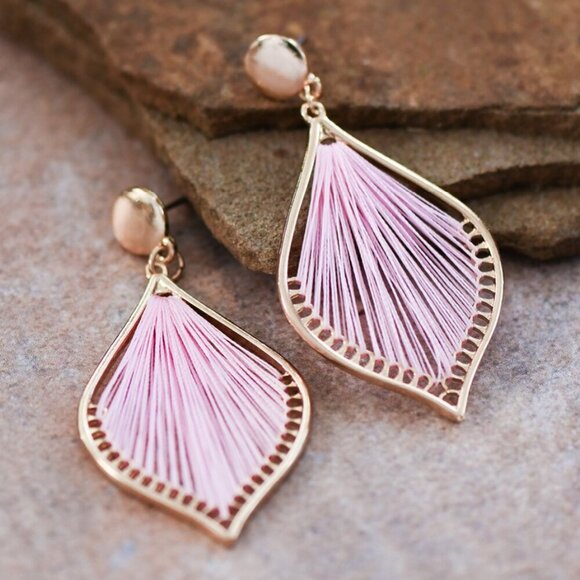 Pink & Gold Boho Drop Earrings – Statement Dangle Jewelry NWT - Picture 1 of 10